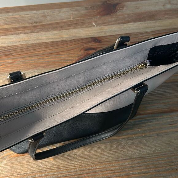 KATE SPADE Laurel Way Medium Dally Tote Bag Warm Beige/Black purse Saffiano Leat - Picture 2 of 9